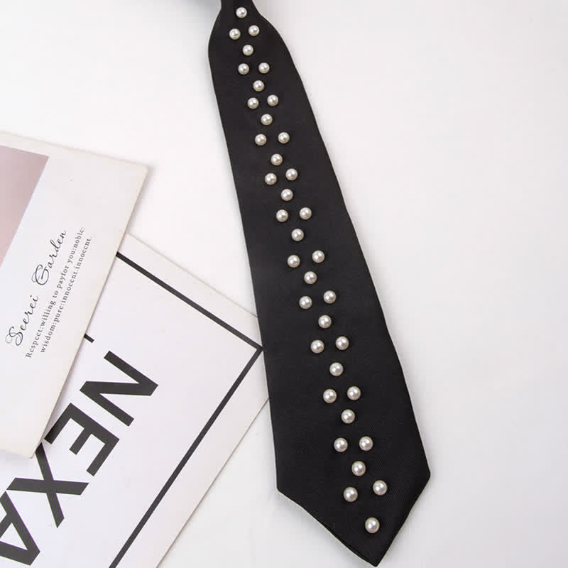 Elegant Artificial Pearls Studded Creative Necktie - Style #4 - image 5