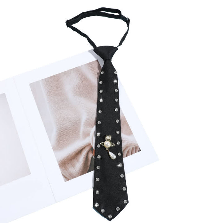 Black Rhinestone Studded Creative Pre-tie Necktie