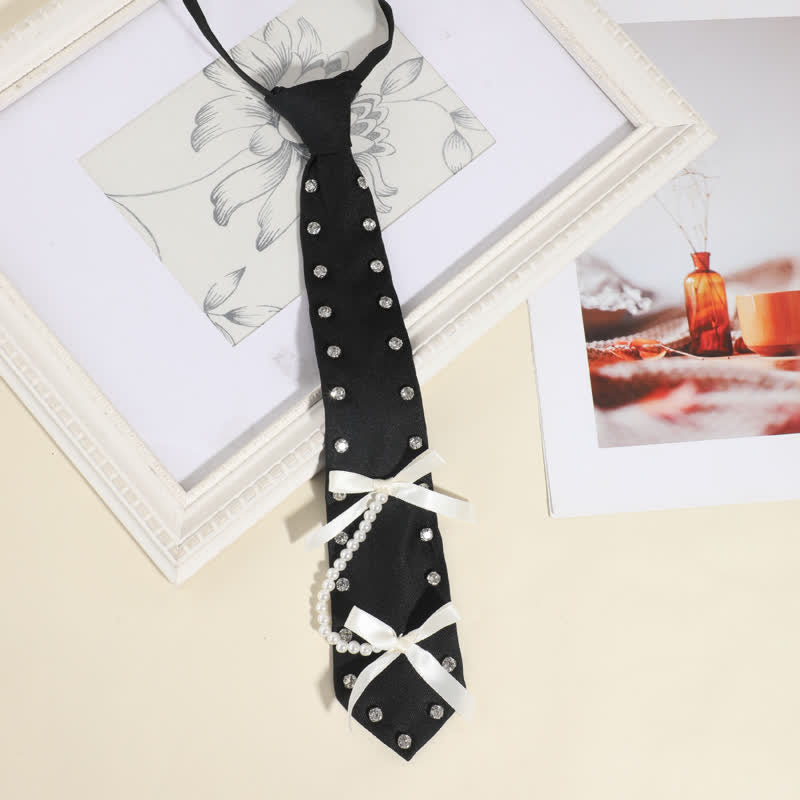 Black Rhinestone Studded Creative Pre-tie Necktie