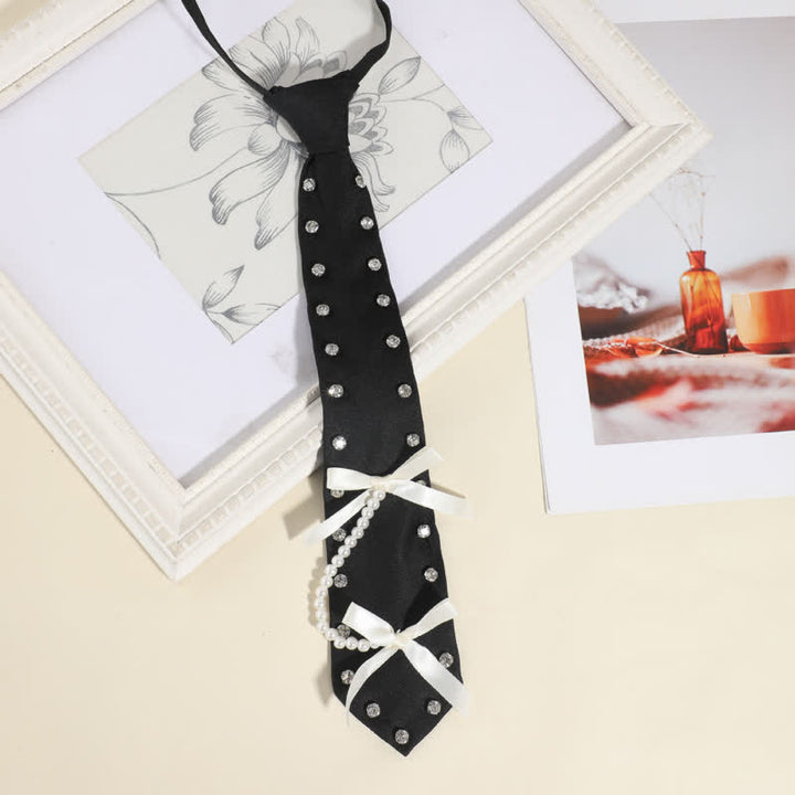 Black Rhinestone Studded Creative Pre-tie Necktie