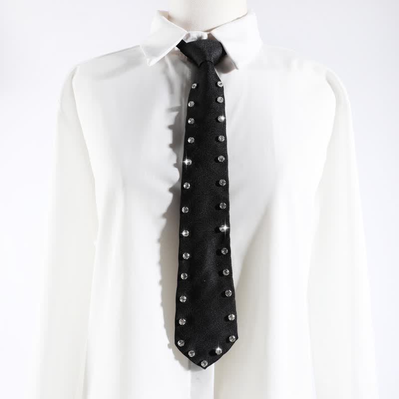 Black Rhinestone Studded Creative Pre-tie Necktie
