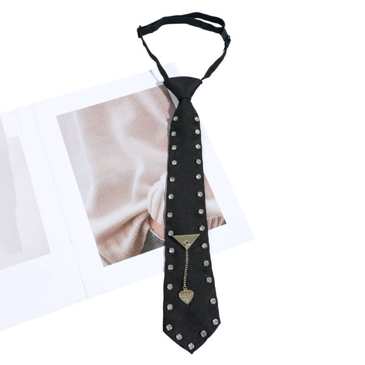Black Rhinestone Studded Creative Pre-tie Necktie