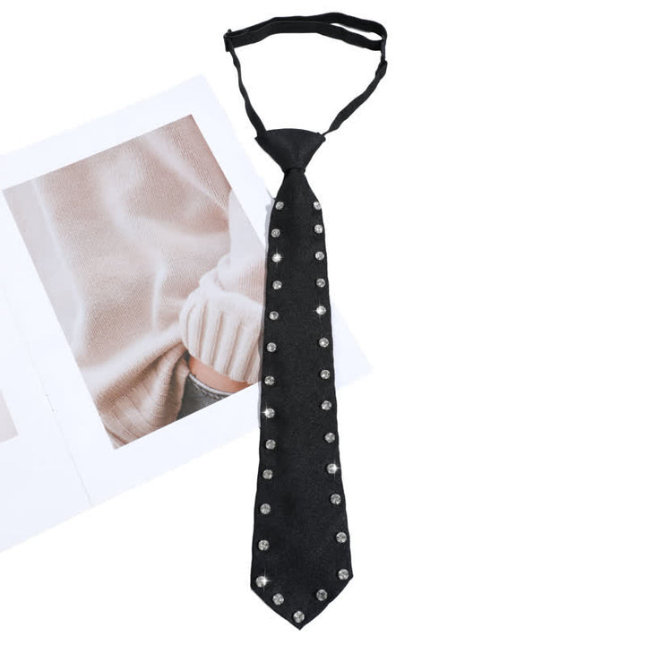 Black Rhinestone Studded Creative Pre-tie Necktie