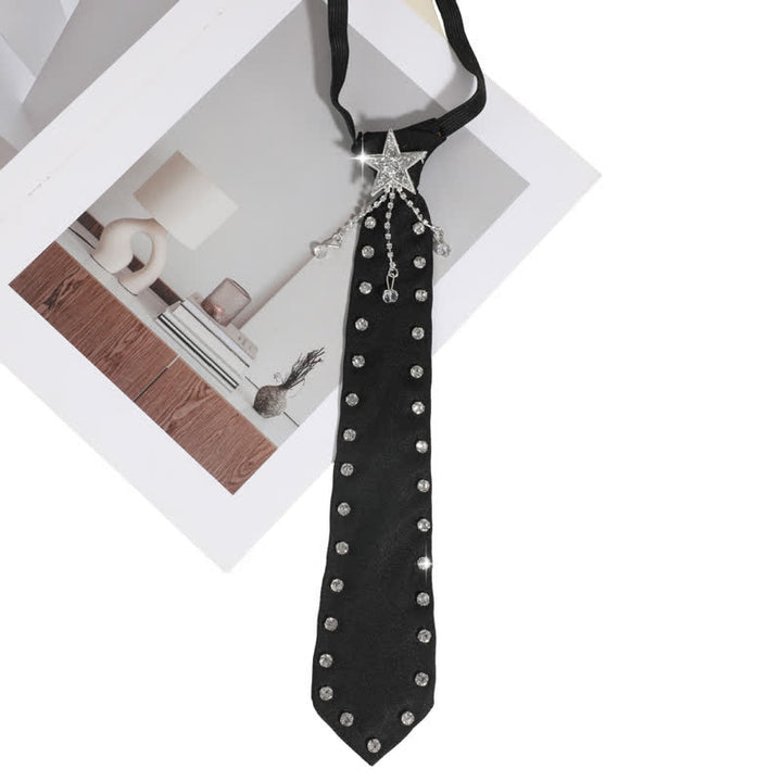 Black Rhinestone Studded Creative Pre-tie Necktie