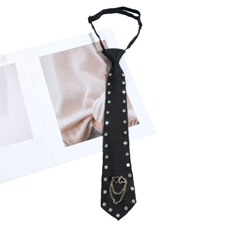Black Rhinestone Studded Creative Pre-tie Necktie