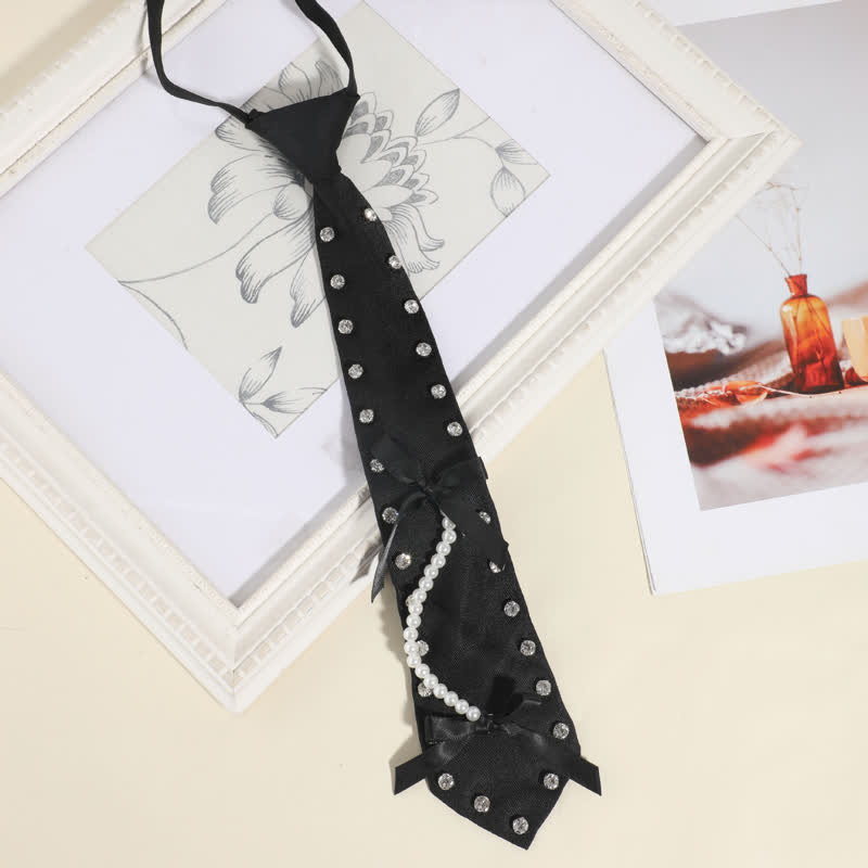 Black Rhinestone Studded Creative Pre-tie Necktie