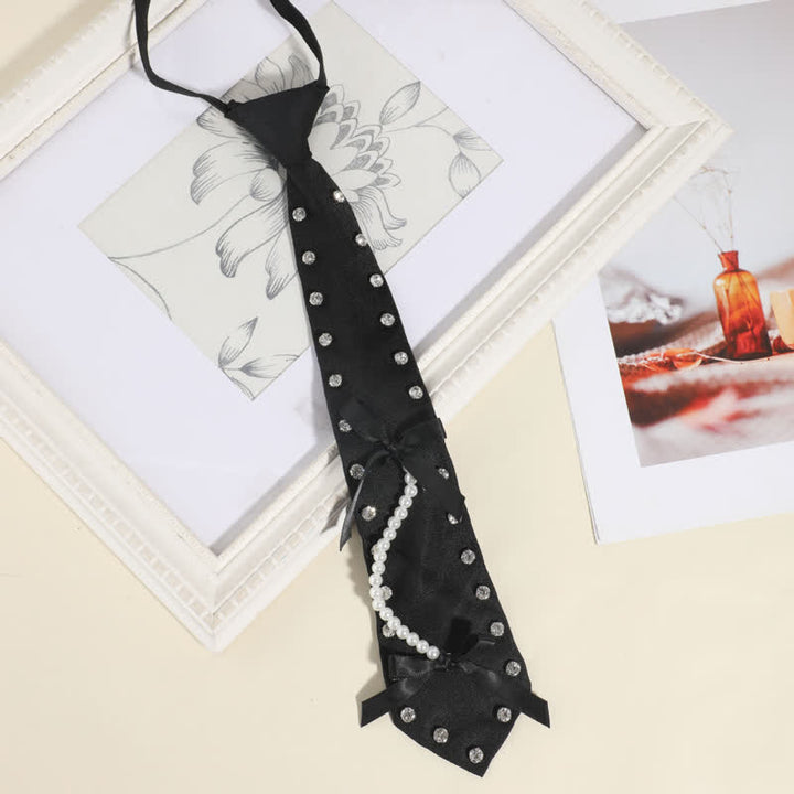 Black Rhinestone Studded Creative Pre-tie Necktie