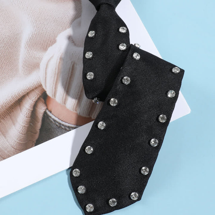 Black Rhinestone Studded Creative Pre-tie Necktie