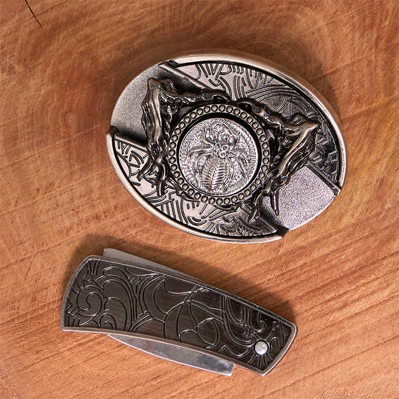 Men's DIY Rotating Spider Hidden Folding Knife Leather Belt - image 2