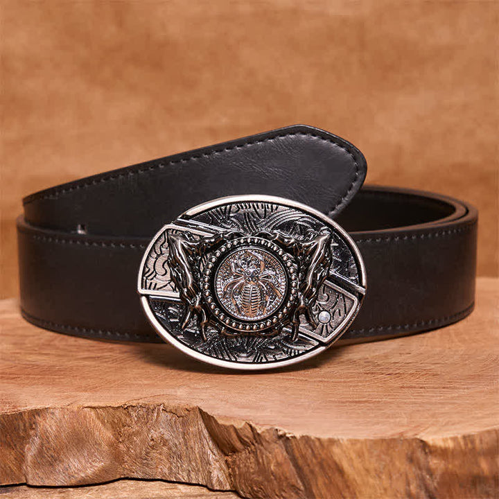 Men's DIY Rotating Spider Hidden Folding Knife Leather Belt