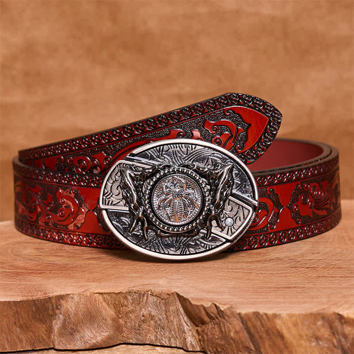 Men's DIY Rotating Spider Hidden Folding Knife Leather Belt - Rotating Spider - Brown Carved Belt - 42 - image 5