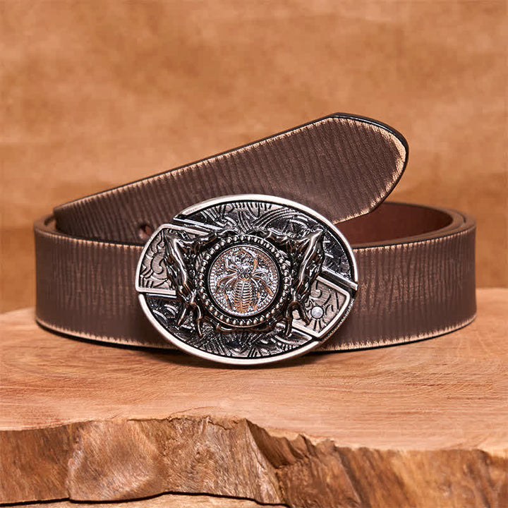 Men's DIY Rotating Spider Hidden Folding Knife Leather Belt - Rotating Spider - Brown Distressed Belt - 42 - image 8