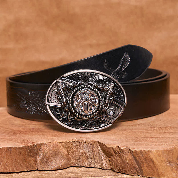 Men's DIY Rotating Spider Hidden Folding Knife Leather Belt - Rotating Spider - Black Embossed Eagle Belt - 42 - image 7