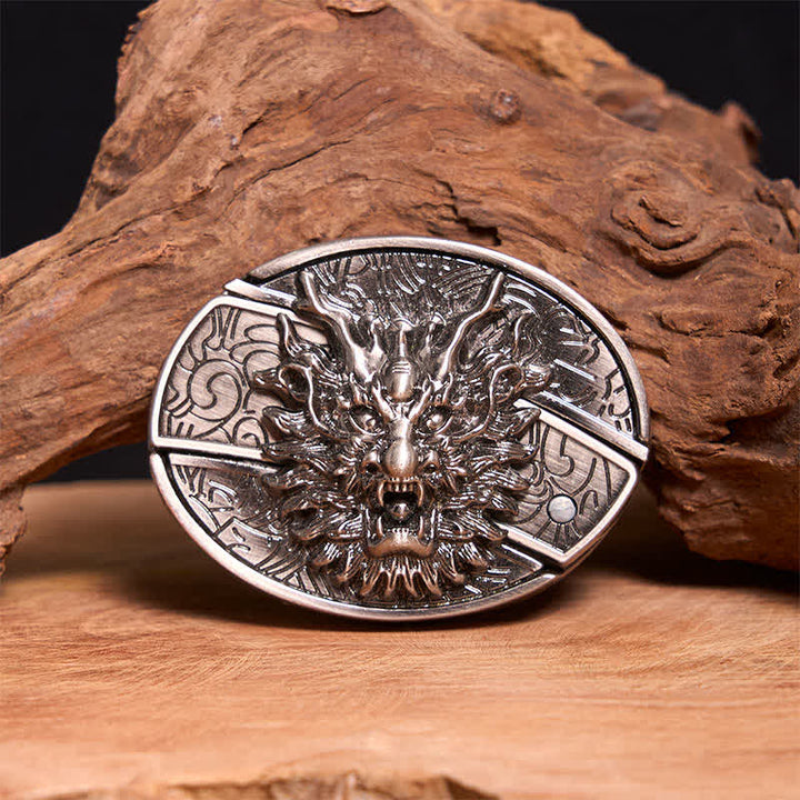 Men's DIY Brave Dragon Hidden Folding Knife Leather Belt