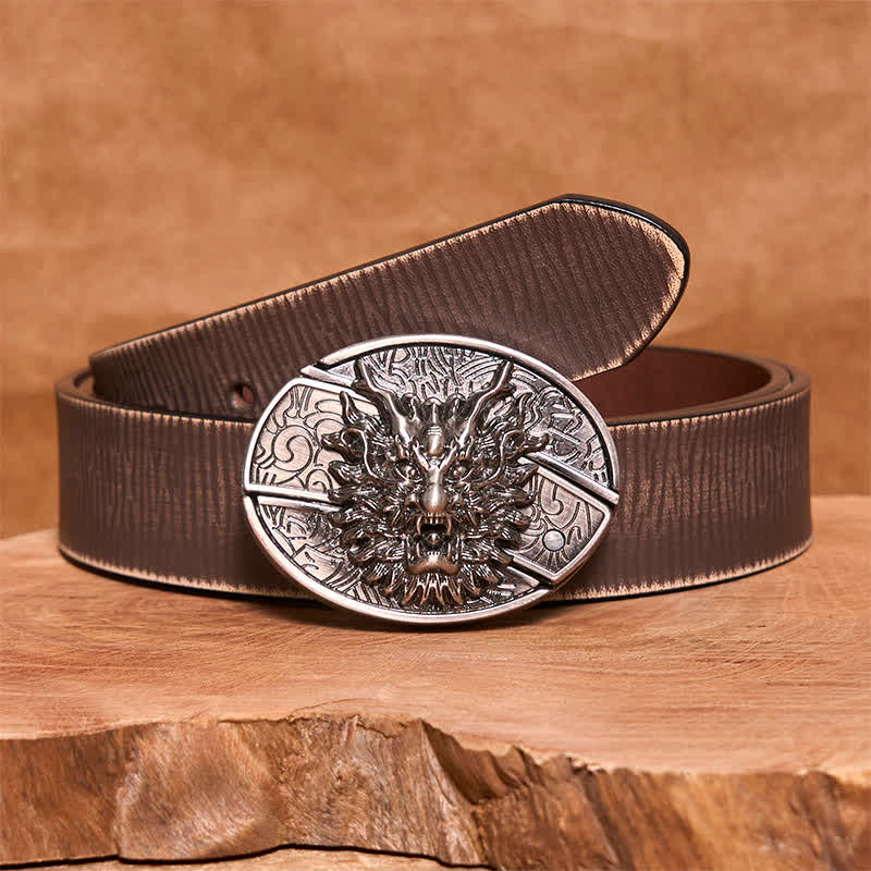 Men's DIY Brave Dragon Hidden Folding Knife Leather Belt - Dragon - Brown Distressed Belt - 42 - image 8