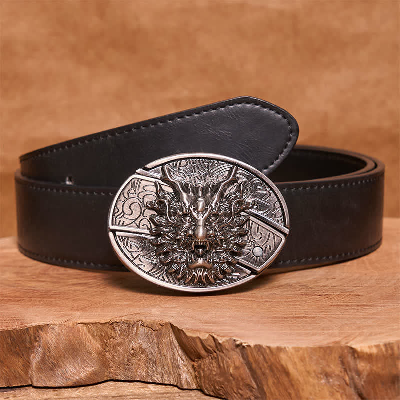 Men's DIY Brave Dragon Hidden Folding Knife Leather Belt
