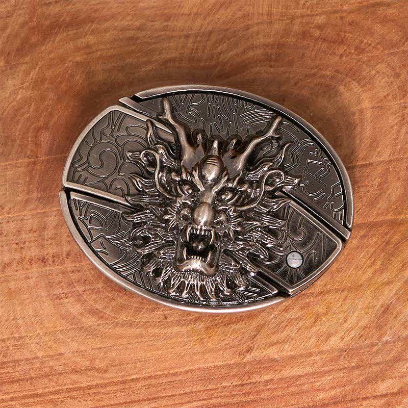 Men's DIY Brave Dragon Hidden Folding Knife Leather Belt