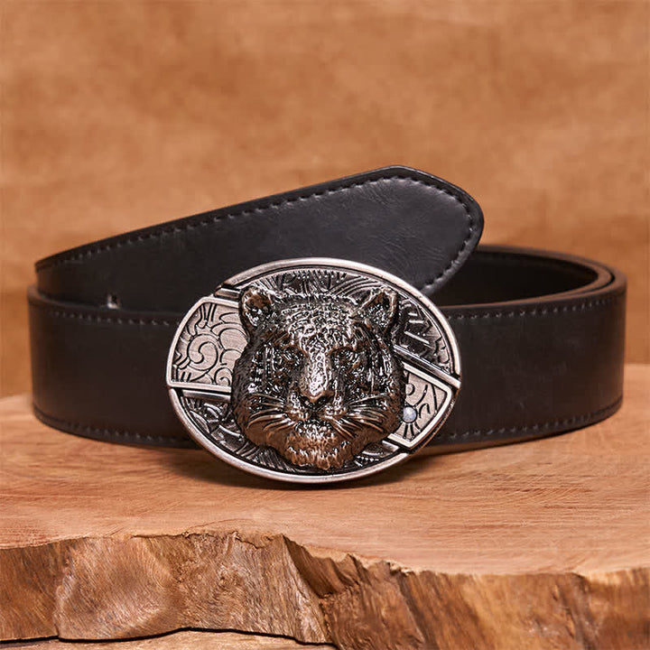 Men's DIY Leopard Head Hidden Folding Knife Leather Belt - Leopard Head - Black PU Belt - 42 - image 4