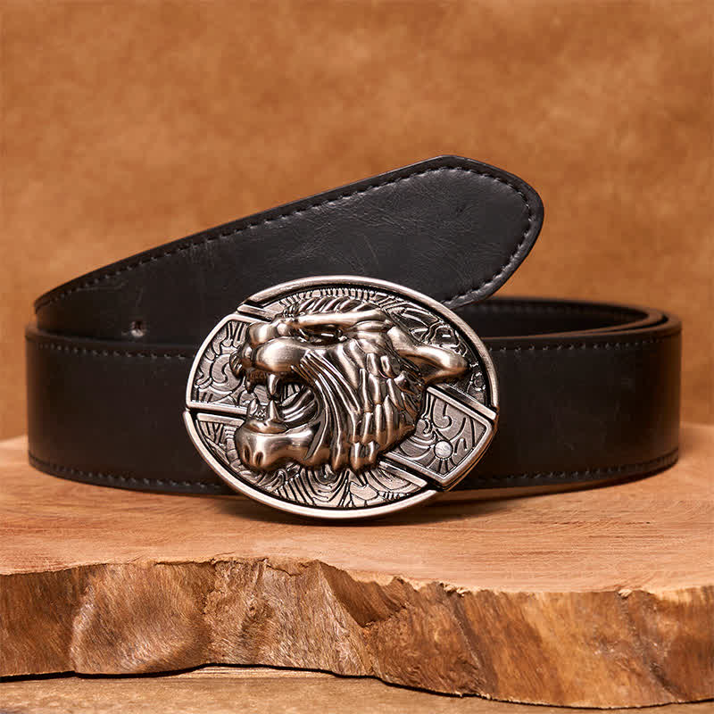 Men's DIY Roaring Tiger Hidden Folding Knife Leather Belt