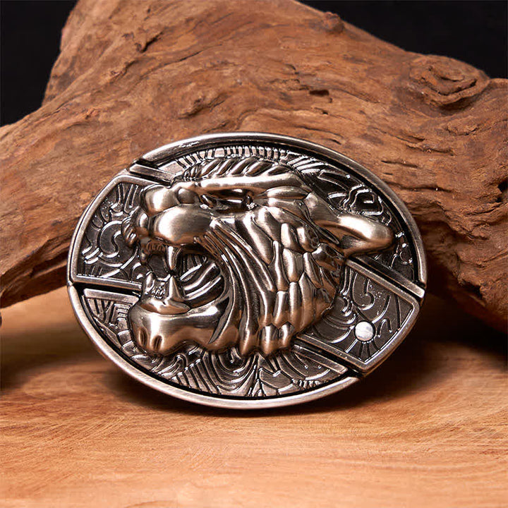 Men's DIY Roaring Tiger Hidden Folding Knife Leather Belt