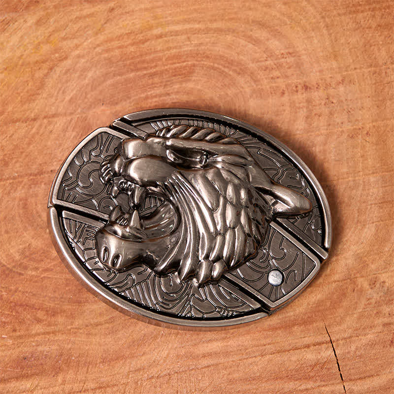 Men's DIY Roaring Tiger Hidden Folding Knife Leather Belt