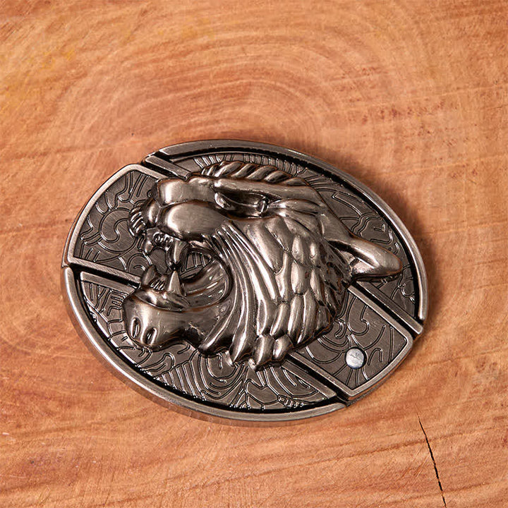 Men's DIY Roaring Tiger Hidden Folding Knife Leather Belt