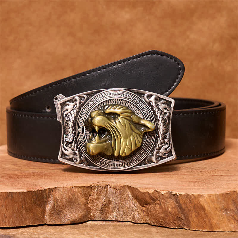 Men's DIY Tiger Hidden Folding Knife Leather Belt - Tiger - Black PU Belt - 42 - image 3