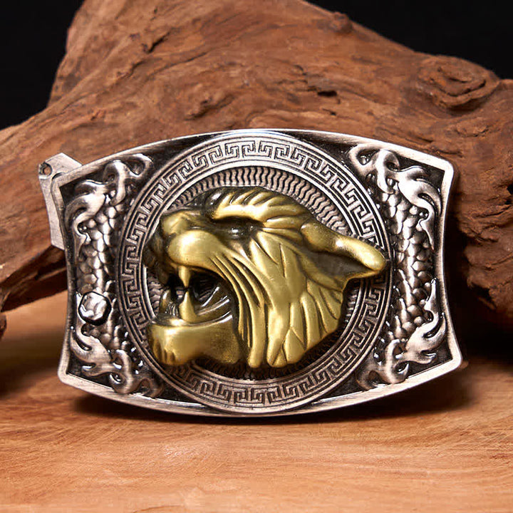 Men's DIY Tiger Hidden Folding Knife Leather Belt