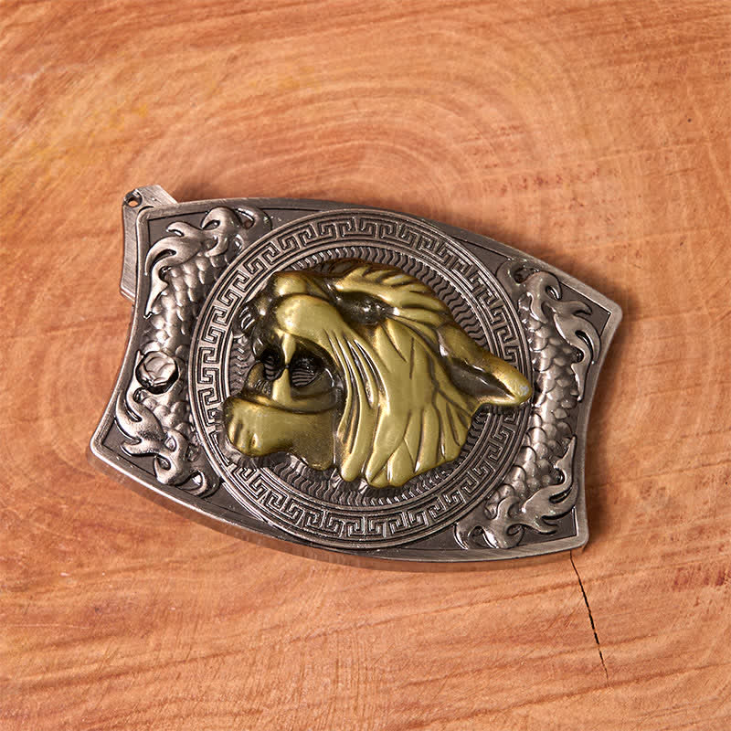 Men's DIY Tiger Hidden Folding Knife Leather Belt