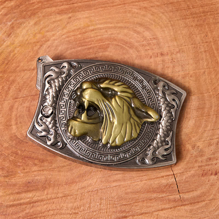 Men's DIY Tiger Hidden Folding Knife Leather Belt