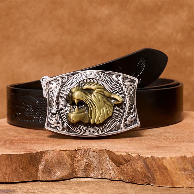 Men's DIY Tiger Hidden Folding Knife Leather Belt