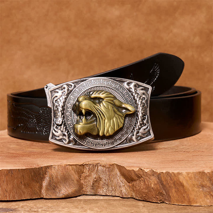 Men's DIY Tiger Hidden Folding Knife Leather Belt