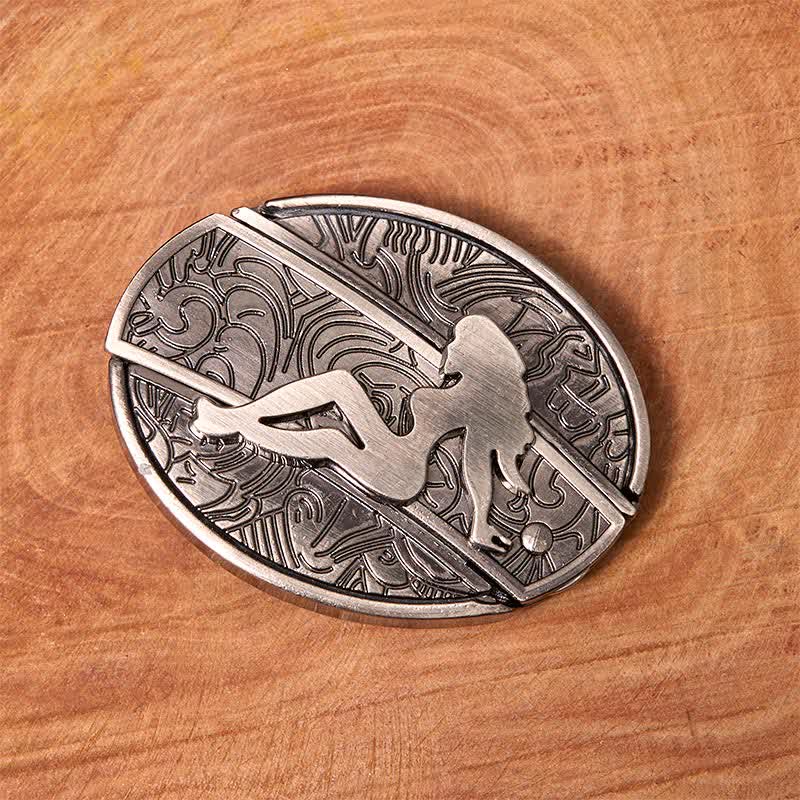 Men's DIY Lady Silhouette Hidden Folding Knife Leather Belt