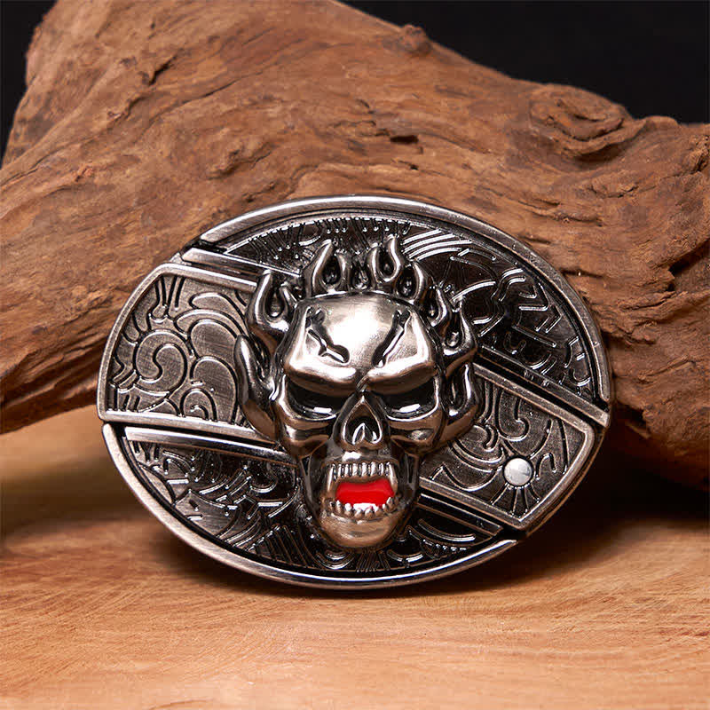 Men's DIY Flame Skull Hidden Folding Knife Leather Belt - Skull Head - Without Belt - Not Included Belt - image 0