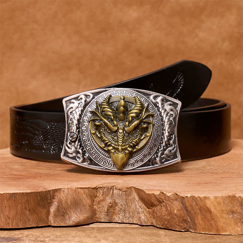 Men's DIY Sharp-billed Dragon Hidden Folding Knife Leather Belt