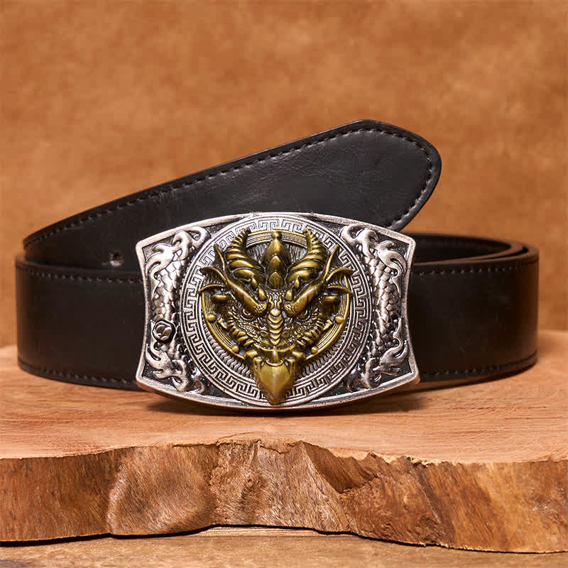 Men's DIY Sharp-billed Dragon Hidden Folding Knife Leather Belt