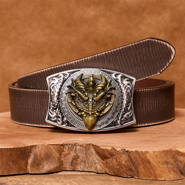 Men's DIY Sharp-billed Dragon Hidden Folding Knife Leather Belt - Sharp-billed Dragon - Brown Distressed Belt - 42 - image 8