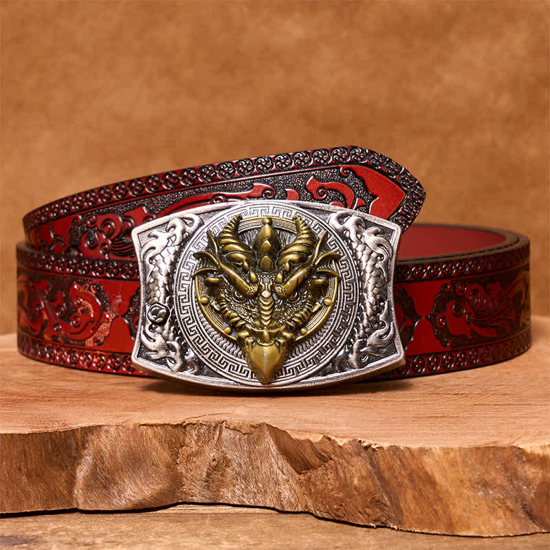 Men's DIY Sharp-billed Dragon Hidden Folding Knife Leather Belt - Sharp-billed Dragon - Brown Carved Belt - 42 - image 5
