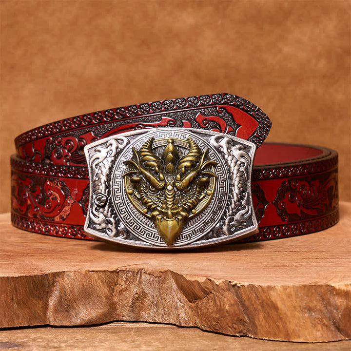 Men's DIY Sharp-billed Dragon Hidden Folding Knife Leather Belt - Sharp-billed Dragon - Brown Carved Belt - 42 - image 5
