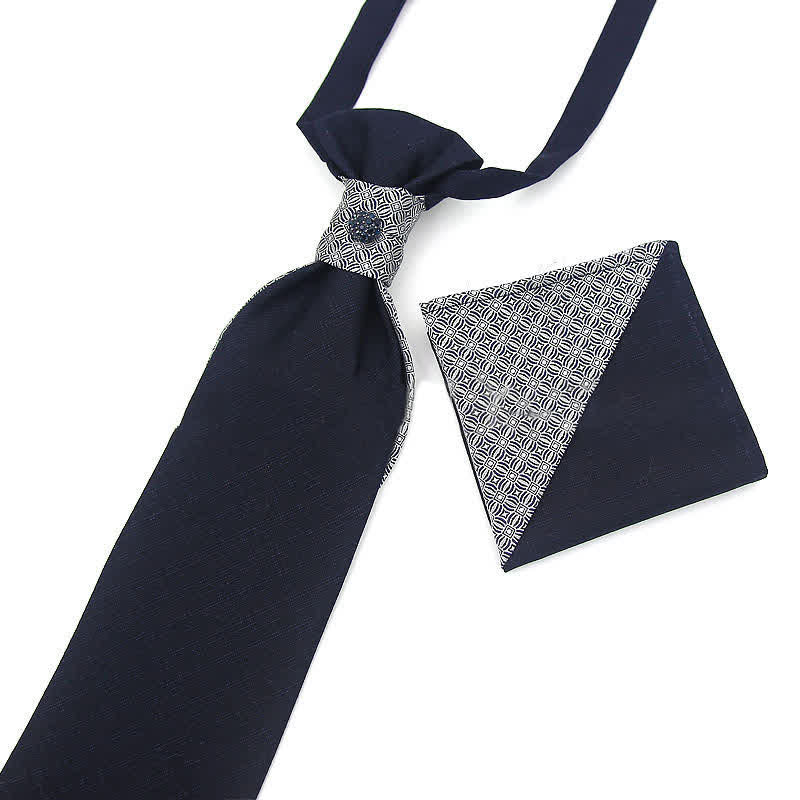 2Pcs Men's Pre-Tied Splicing Style Crystal Studded Necktie Pocket Square