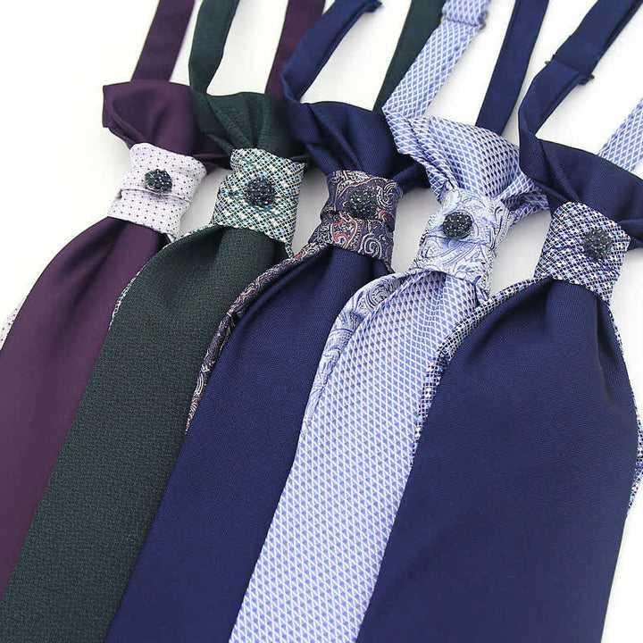 2Pcs Men's Pre-Tied Splicing Style Crystal Studded Necktie Pocket Square