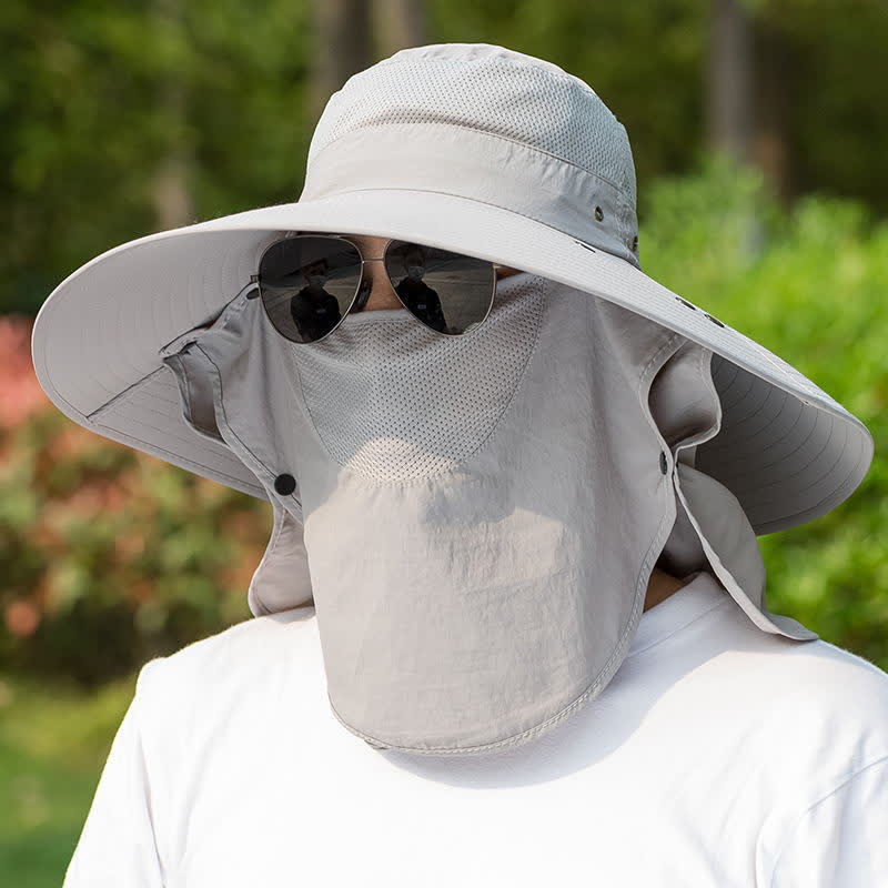 Men's Removable Neck Cover Foldable Big Brim Bucket Hat