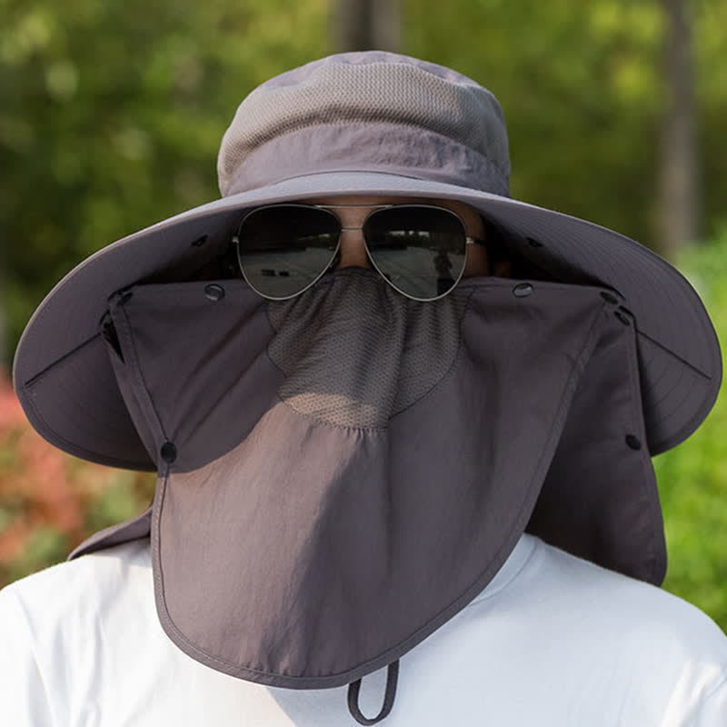 Men's Removable Neck Cover Foldable Big Brim Bucket Hat - Dark Gray - Adjustable (21 5/8"-22 7/8") - image 3