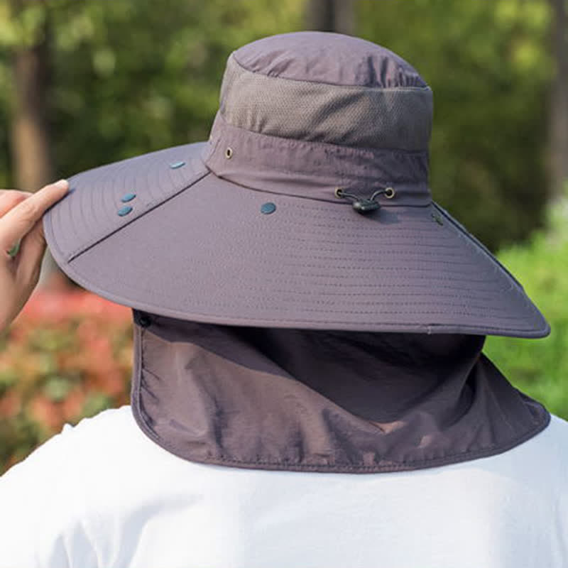 Men's Removable Neck Cover Foldable Big Brim Bucket Hat