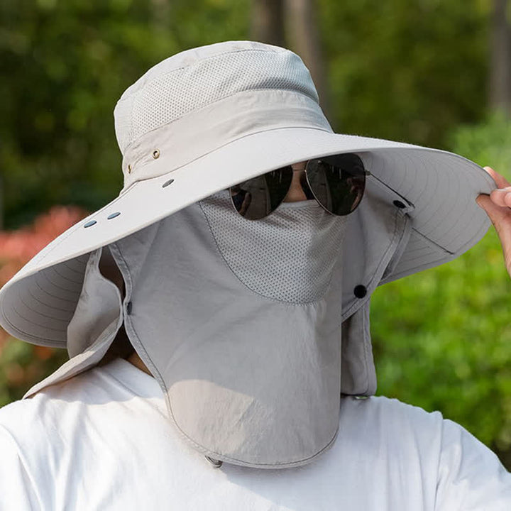 Men's Removable Neck Cover Foldable Big Brim Bucket Hat - Light Gray - Adjustable (21 5/8"-22 7/8") - image 5