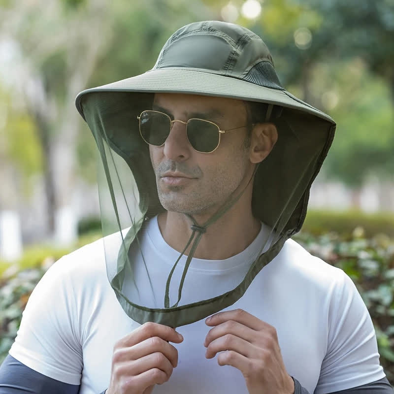 Unisex Anti Mosquito Insect Bucket Hat With Veil Mesh Protection