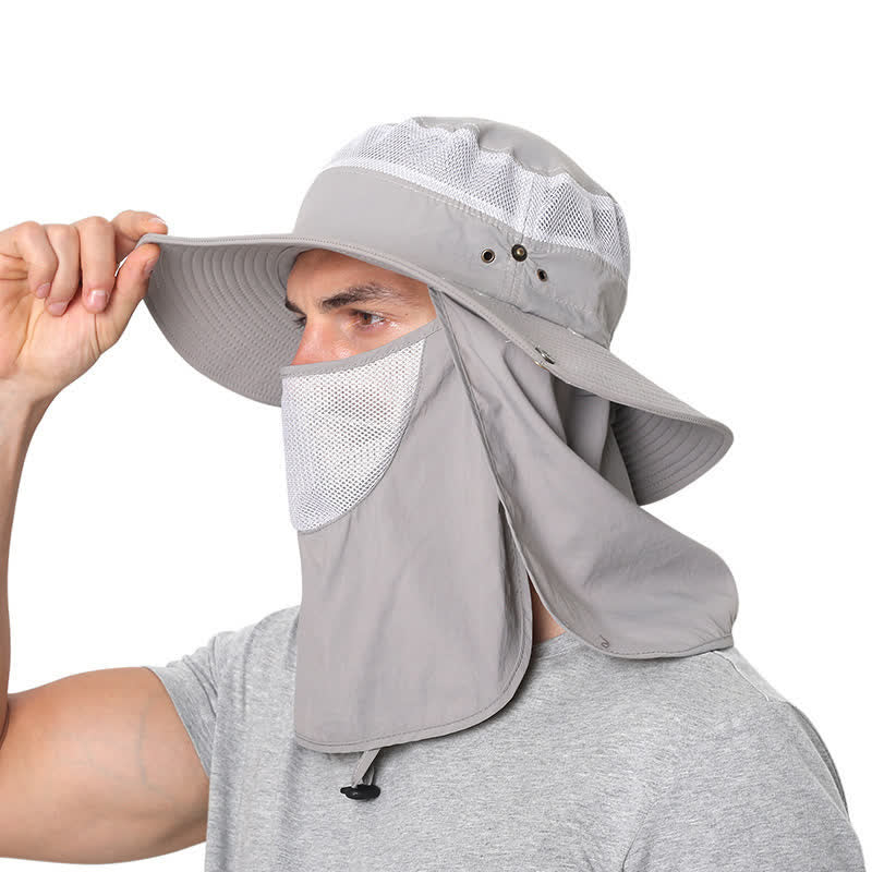 Outdoor Sun Protection Fishing Bucket Hat With Mesh Veil - Light Gray - Adjustable (22"-23 5/8") - image 1