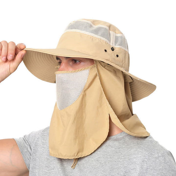 Outdoor Sun Protection Fishing Bucket Hat With Mesh Veil - Khaki - Adjustable (22"-23 5/8") - image 4