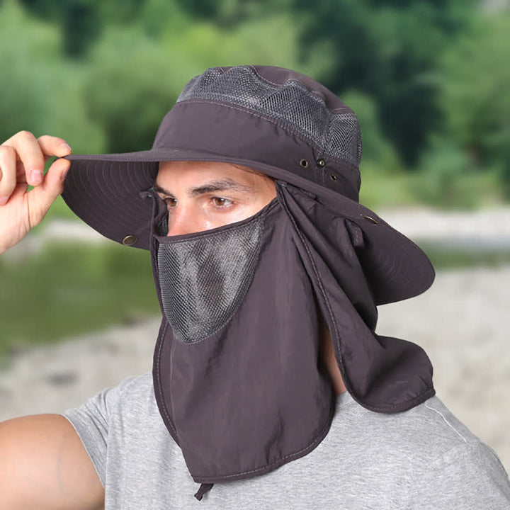 Outdoor Sun Protection Fishing Bucket Hat With Mesh Veil - Dark Gray - Adjustable (22"-23 5/8") - image 0