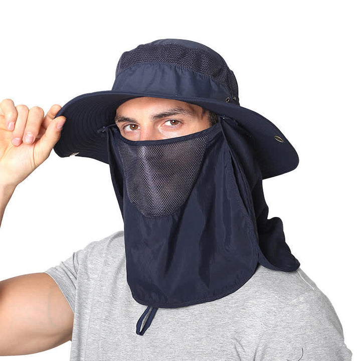 Outdoor Sun Protection Fishing Bucket Hat With Mesh Veil - Navy - Adjustable (22"-23 5/8") - image 3